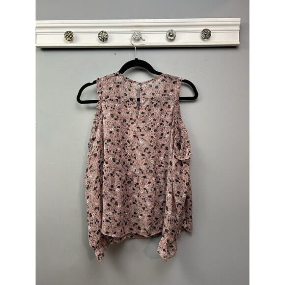 American Eagle Top Womens Small Pink Floral Cold‎ Shoulder Blouse Boho Sheer - Picture 2 of 7